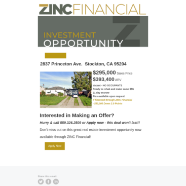 ZINC Financial Investment Opportunity Email Flyer